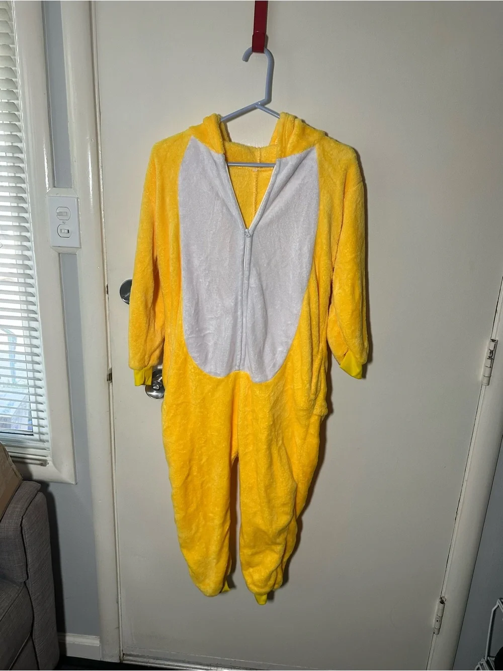 Yellow Plush Hooded Kids One-Piece with Face Hood